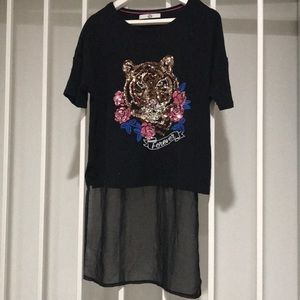 M&S H&M Girls High-Low Appliqué Tiger Party Top 9